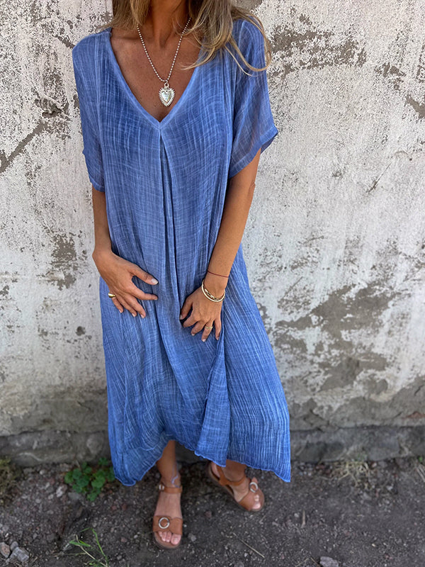 Lamis | Vestido Largo Con Cuello en V Y Manga Corta