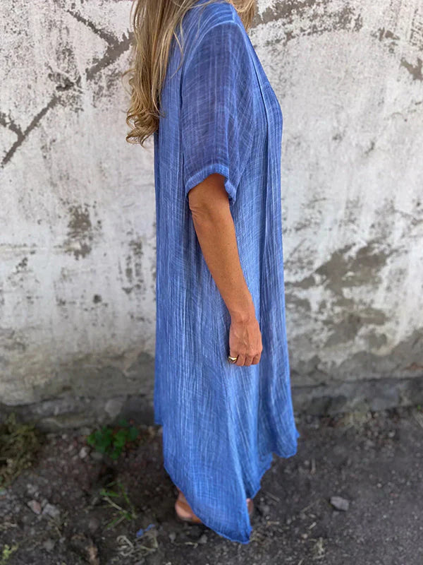 Lamis | Vestido Largo Con Cuello en V Y Manga Corta