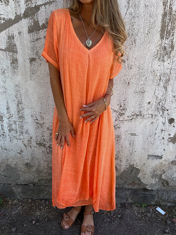 Lamis | Vestido Largo Con Cuello en V Y Manga Corta