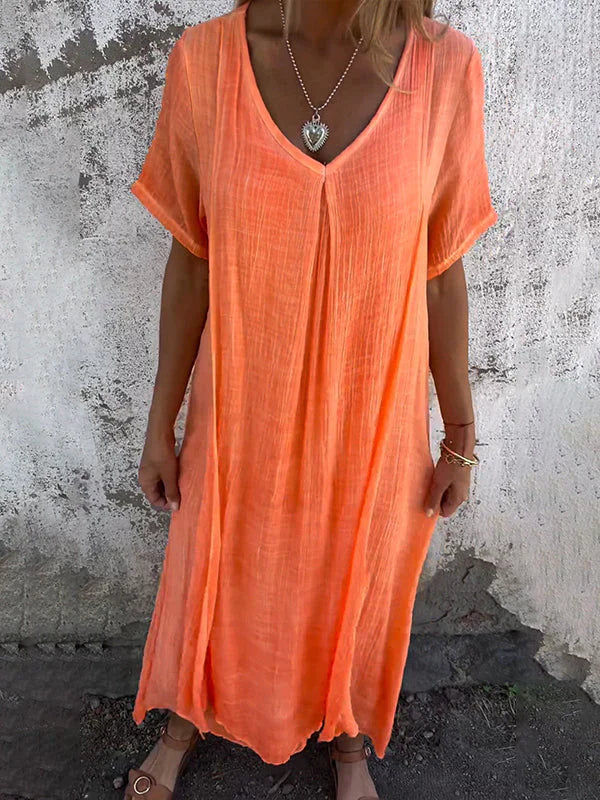 Lamis | Vestido Largo Con Cuello en V Y Manga Corta
