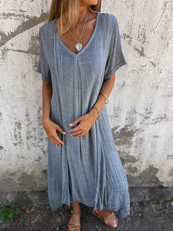 Lamis | Vestido Largo Con Cuello en V Y Manga Corta