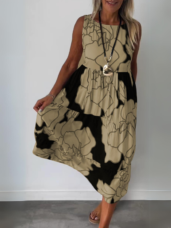 Hertha | Vestido Largo Estampado sin Mangas de Corte Amplio