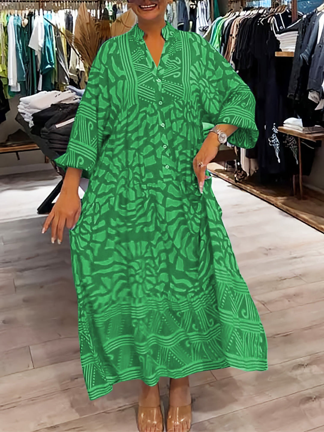 Elyanna | Vestido MIDI Estampado Con Botones en La Parte Delantera