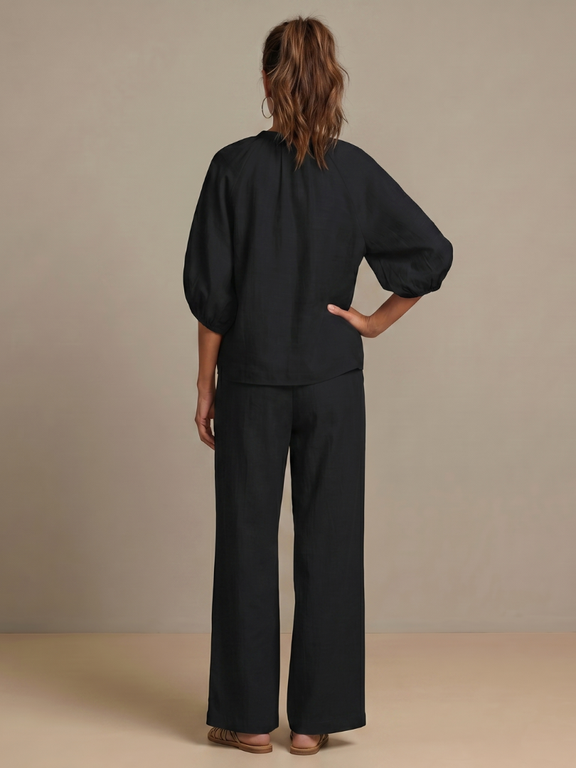 Sharina | Conjunto Blusa Cremallera Pantalón Ancho