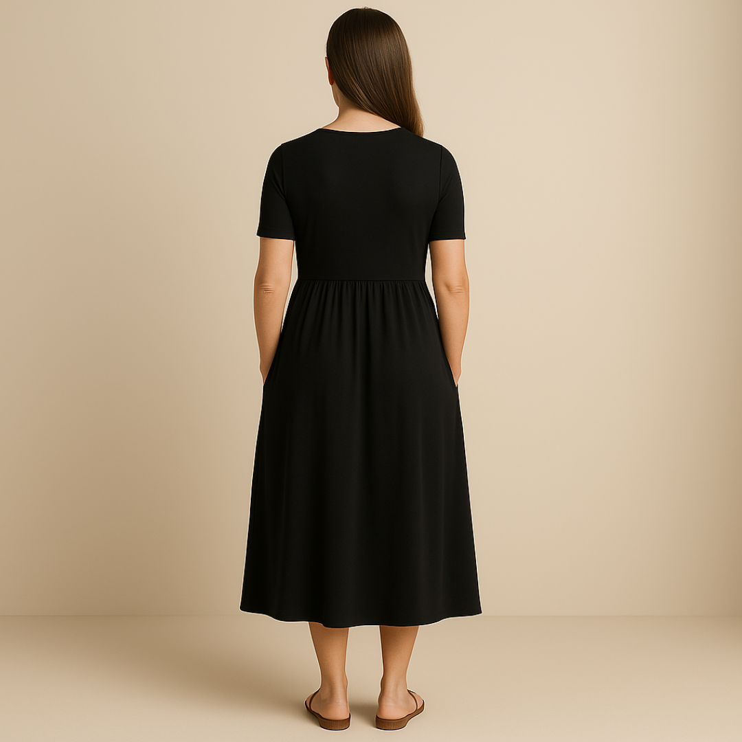 Bridgett | Vestido Midi Con Manga Corta y Corte Cruzado en la Parte Delantera