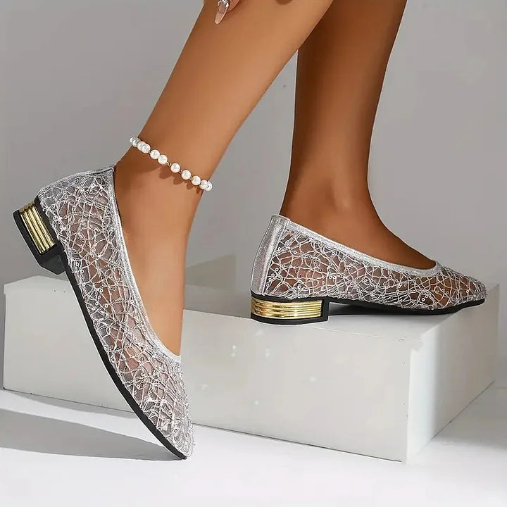 Tenley | Zapatos De Tacón Bajo Con Punta Afilada Y Encaje Para Mujer