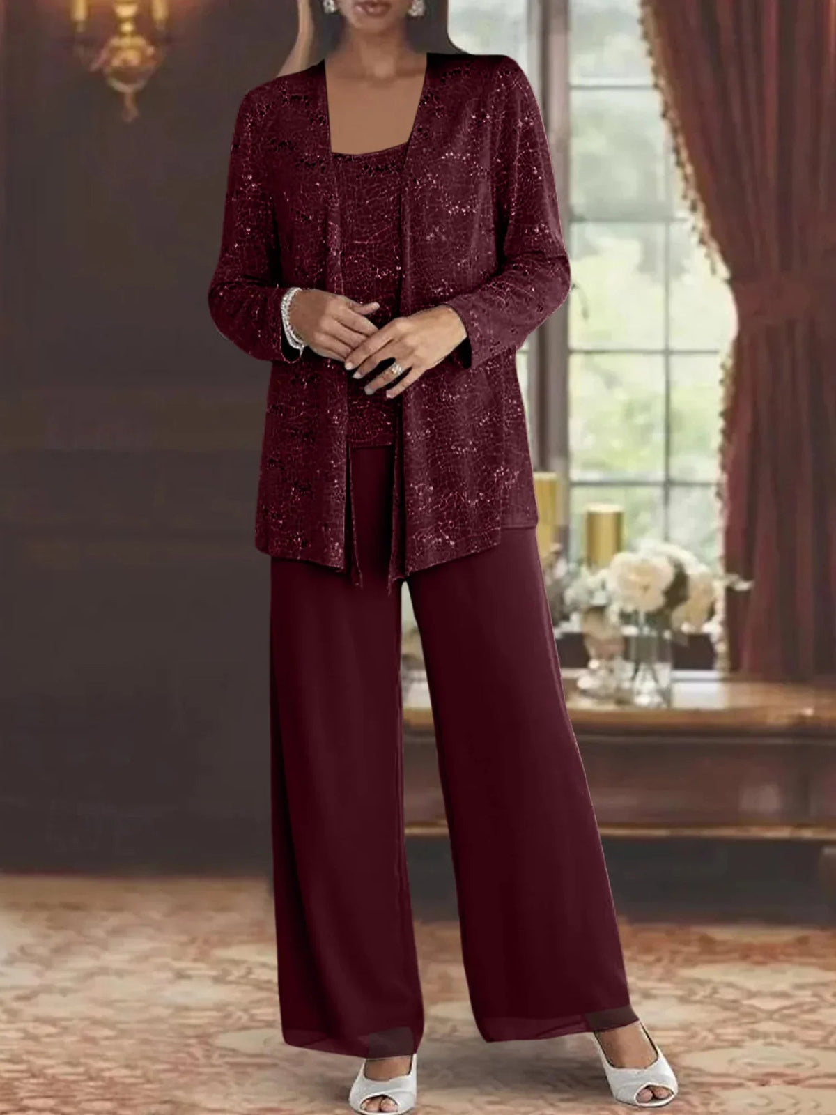 Gimena | Conjunto De Tres Piezas Con Chaqueta Y Pantalones De Lentejuelas