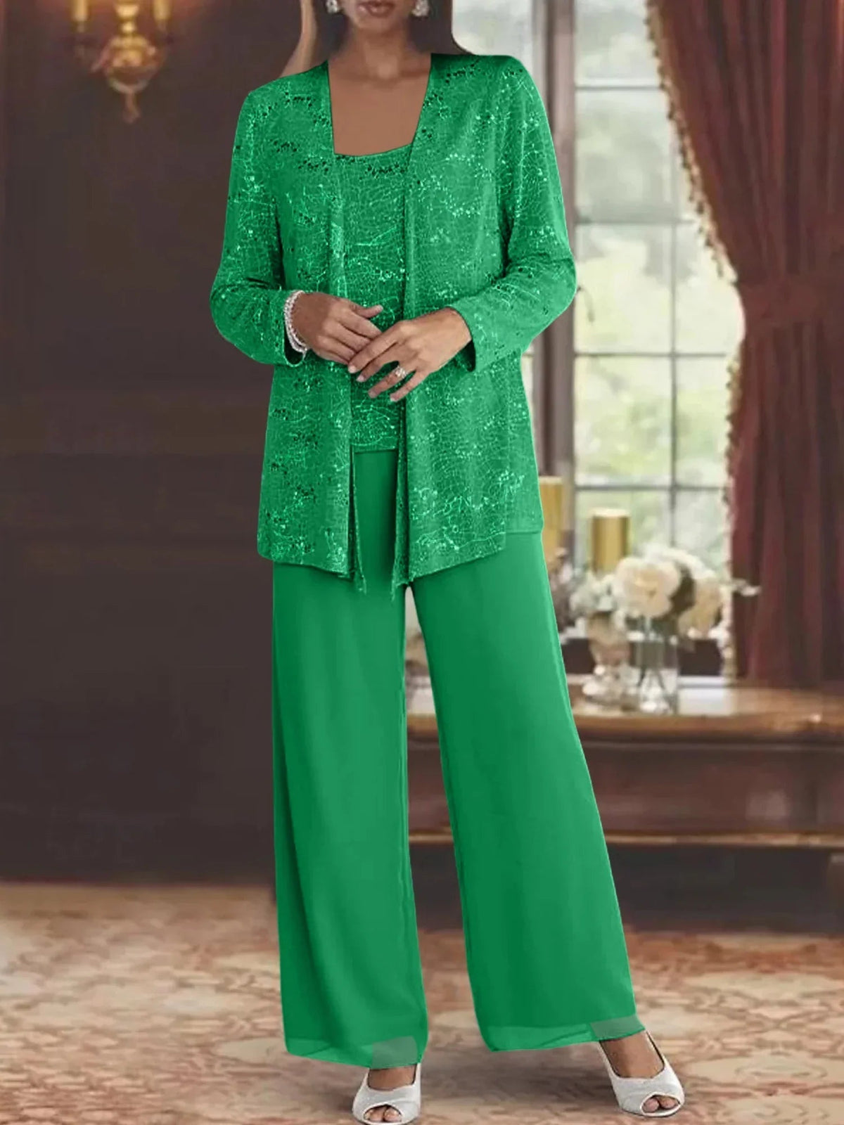 Gimena | Conjunto De Tres Piezas Con Chaqueta Y Pantalones De Lentejuelas