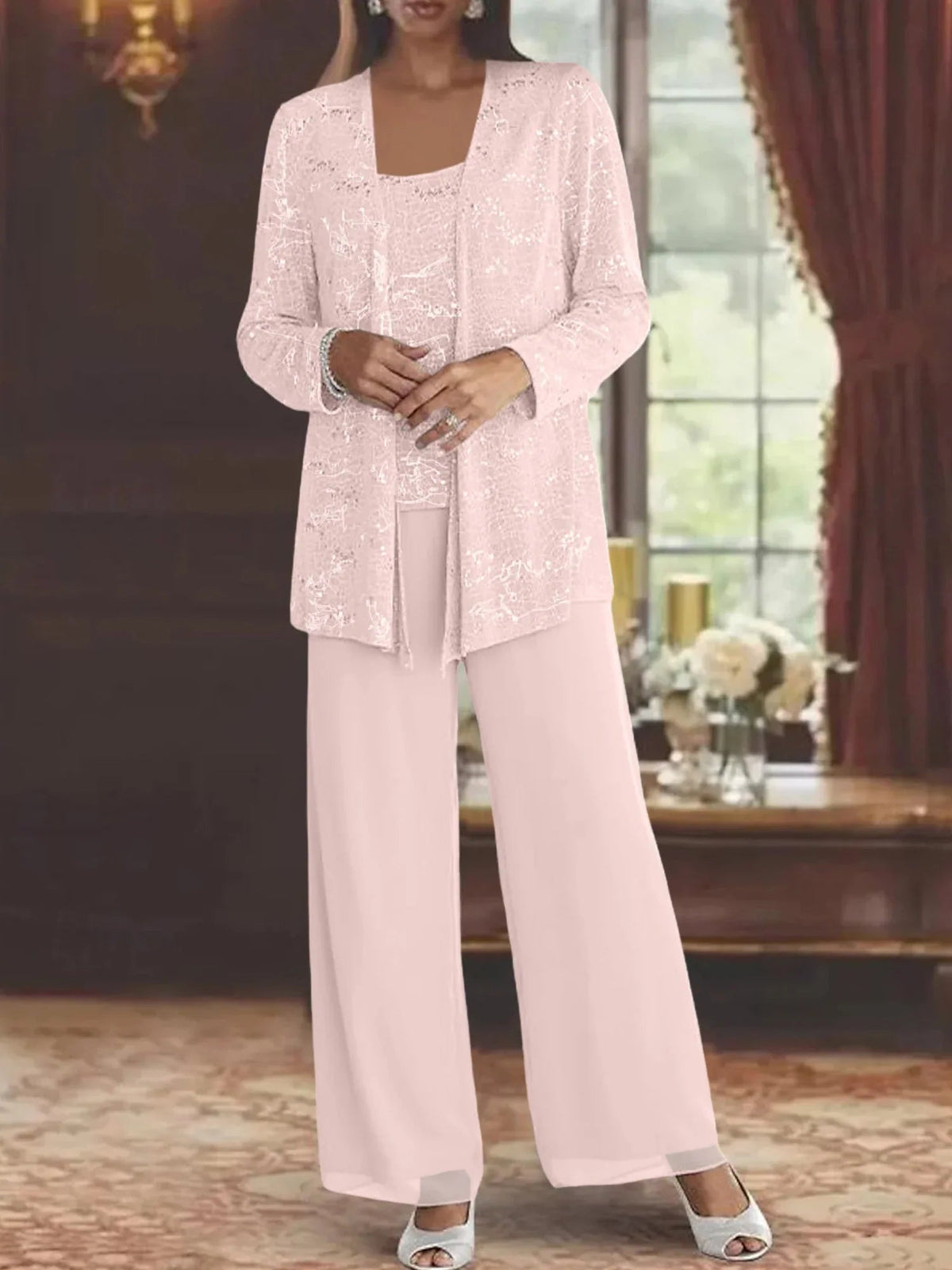 Gimena | Conjunto De Tres Piezas Con Chaqueta Y Pantalones De Lentejuelas
