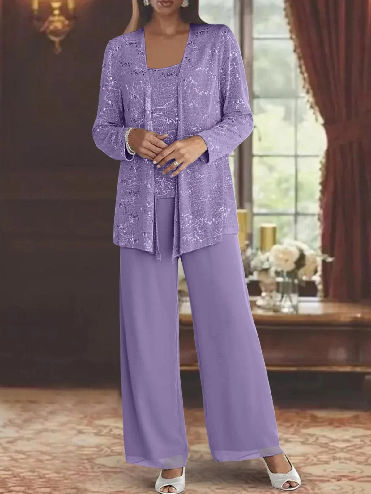 Gimena | Conjunto De Tres Piezas Con Chaqueta Y Pantalones De Lentejuelas