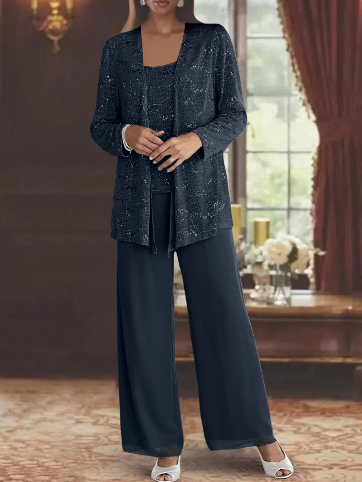 Gimena | Conjunto De Tres Piezas Con Chaqueta Y Pantalones De Lentejuelas