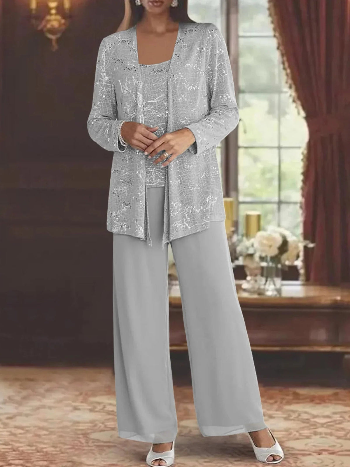 Gimena | Conjunto De Tres Piezas Con Chaqueta Y Pantalones De Lentejuelas