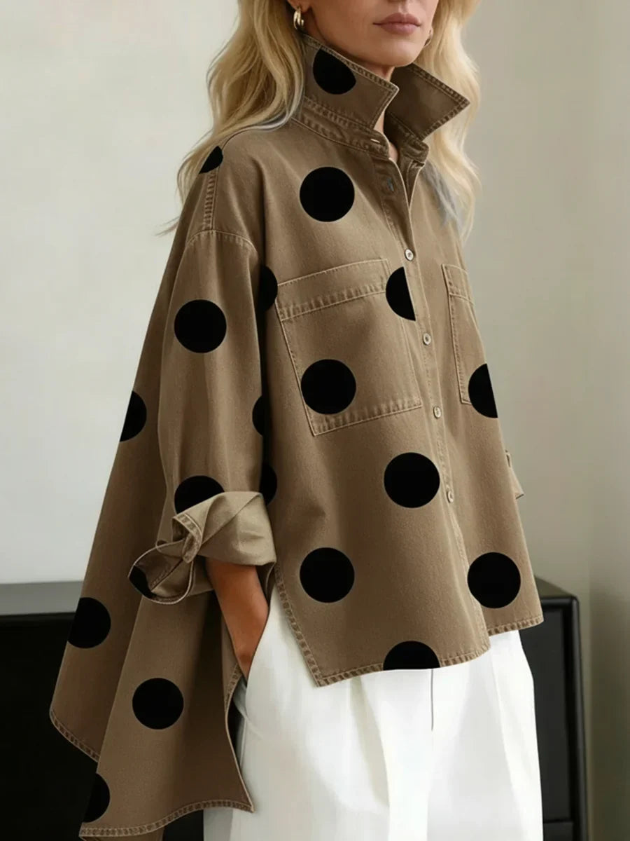 Ranulya - Top Elegante Con Estampado Artístico de Lunares