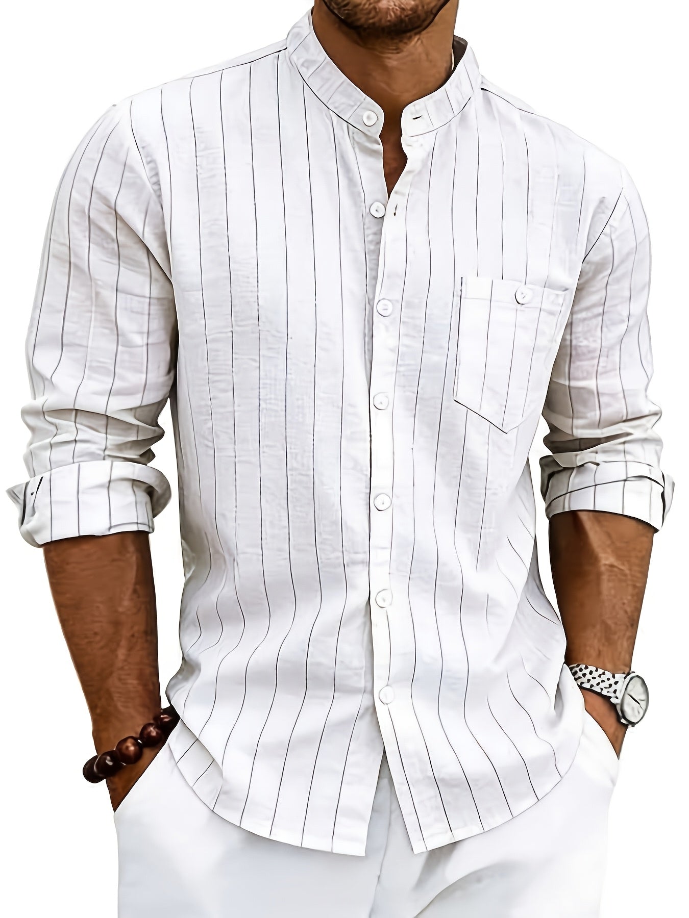 Leslie | Camisa De Rayas Con Cuello Mao