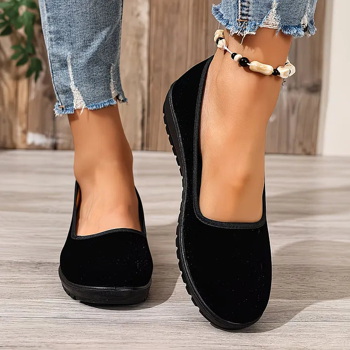 Sumaiya | Zapatos Planos Sin Cordones Negros De Punta Redondeada