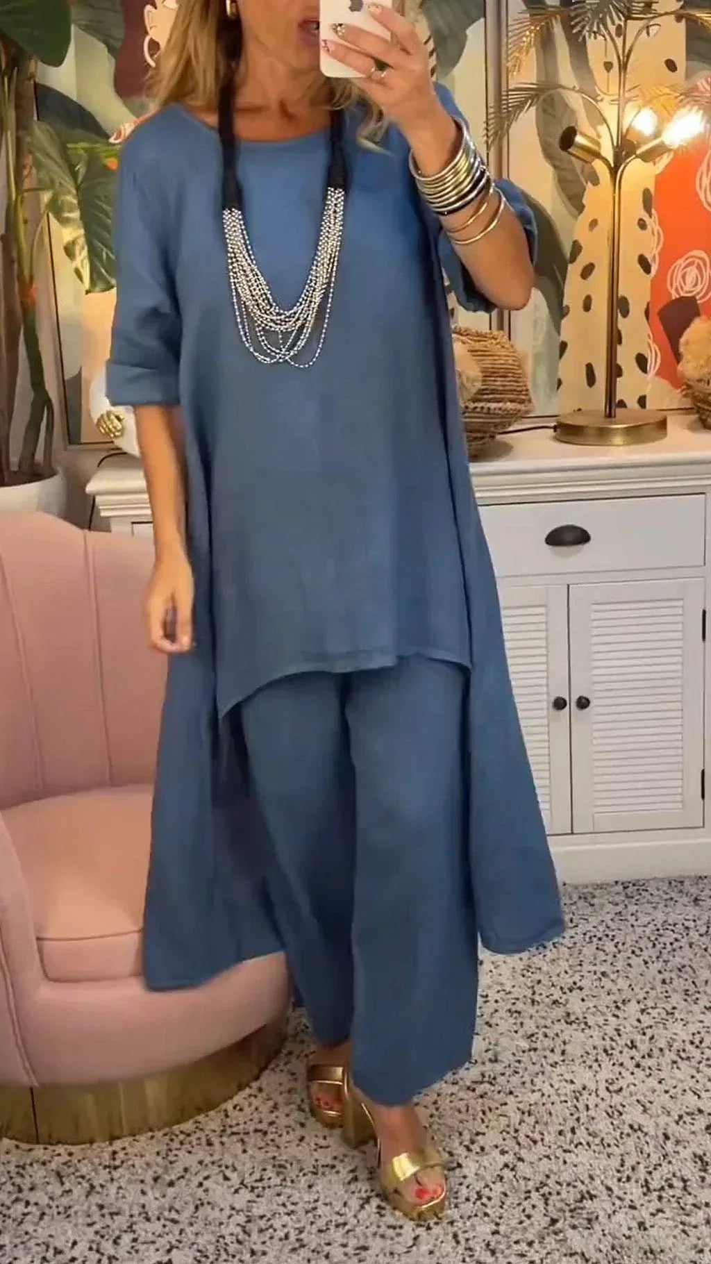 Maryla | Conjunto De Dos Piezas: Túnica Asimétrica Y Pantalones Verdes