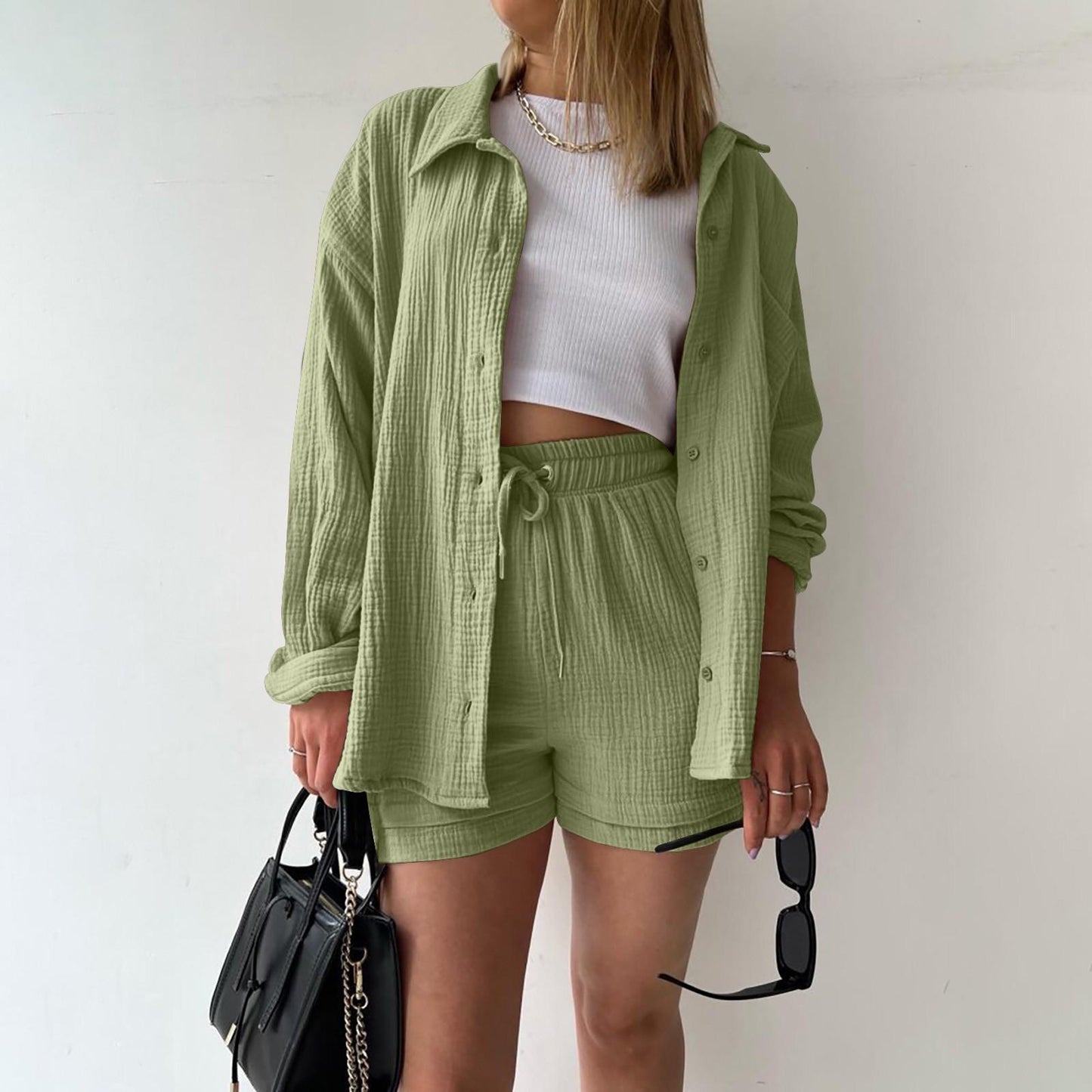 Katelyn | Conjunto Texturizado de Camisa y Shorts