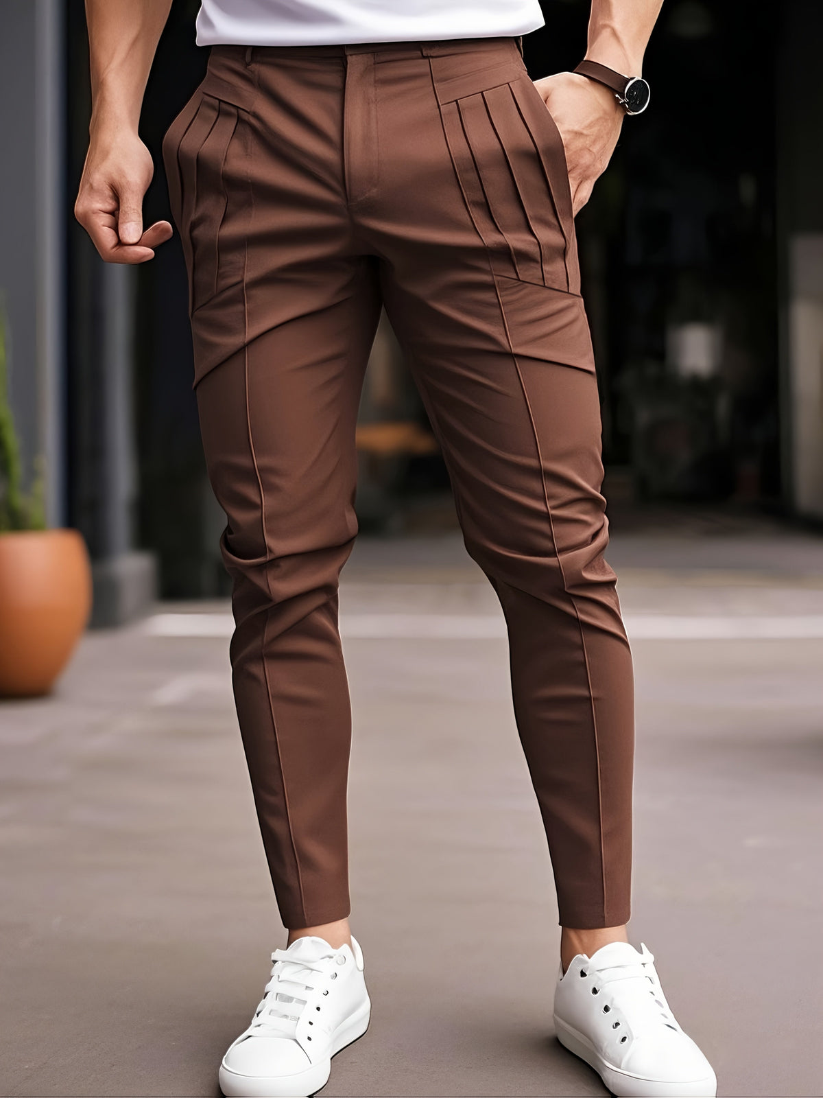 Lucier | Pantalones Casual Slim Fit con Pliegues