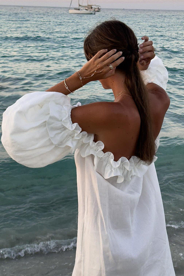 Francisca | Vestido Largo de Verano Con Volantes y Hombros al Aire