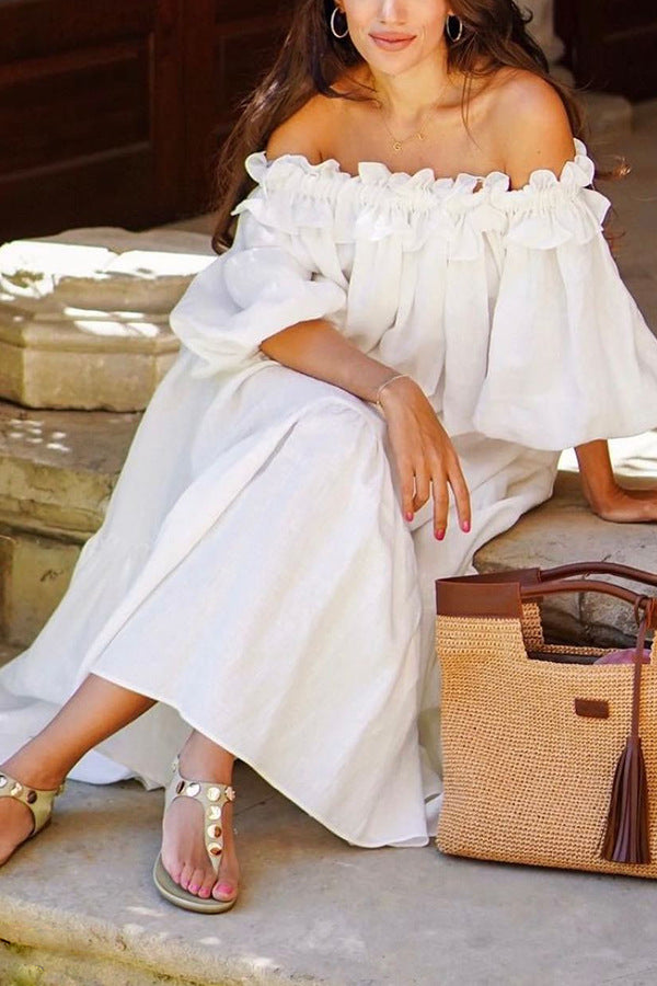 Francisca | Vestido Largo de Verano Con Volantes y Hombros al Aire
