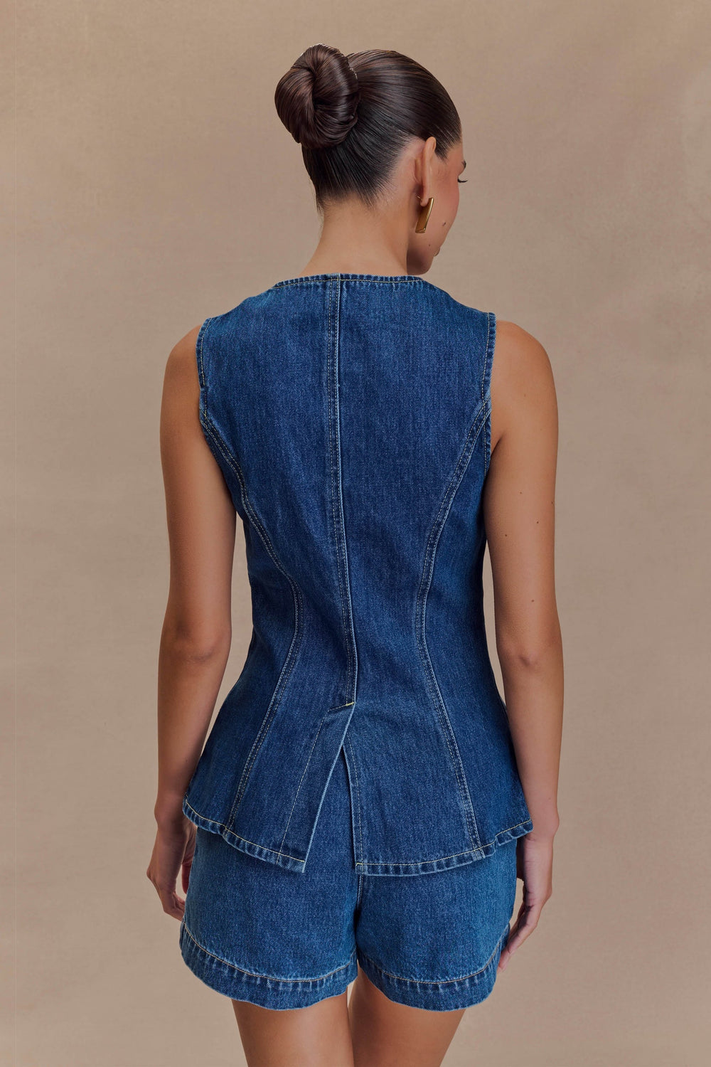 Vespera | Conjunto De Top Sin Mangas Con Peplum Y Pantalones Cortos De Denim