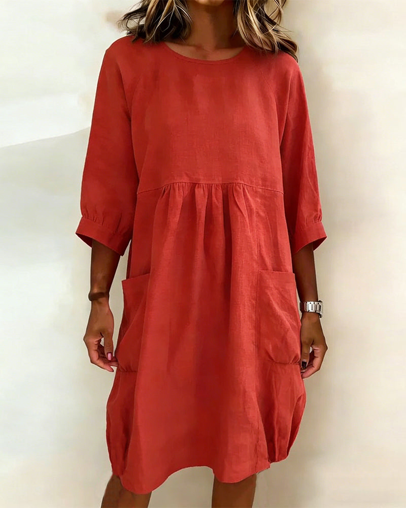 Maleesha - Vestido MIDI De Corte Holgado Con Mangas Anchas Y Bolsillos Delanteros