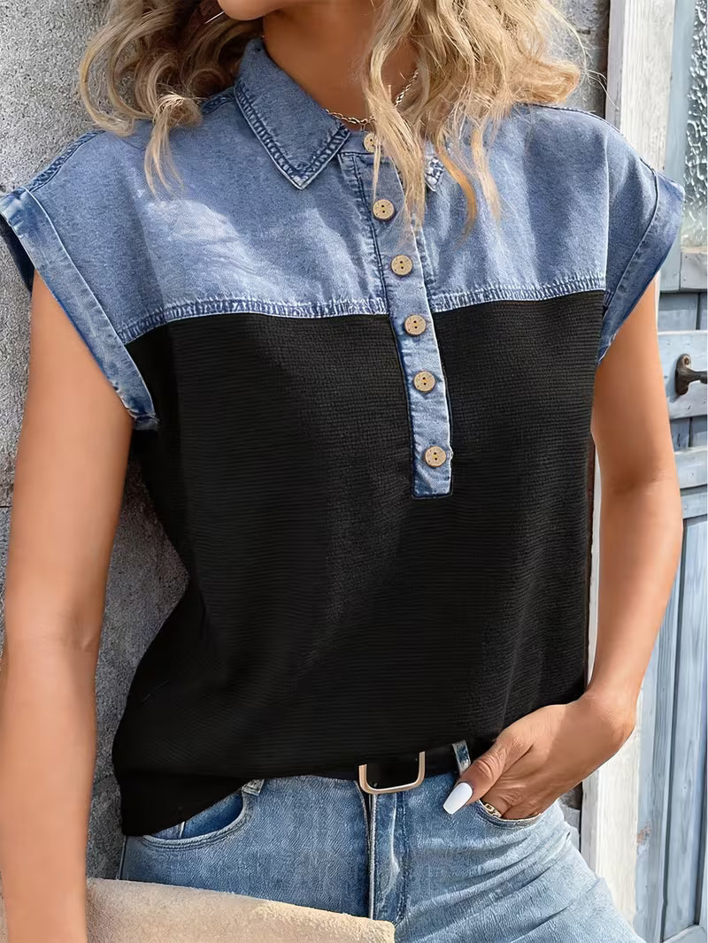 Haily | Blusa Henley Con Cuello y Bloques de Color