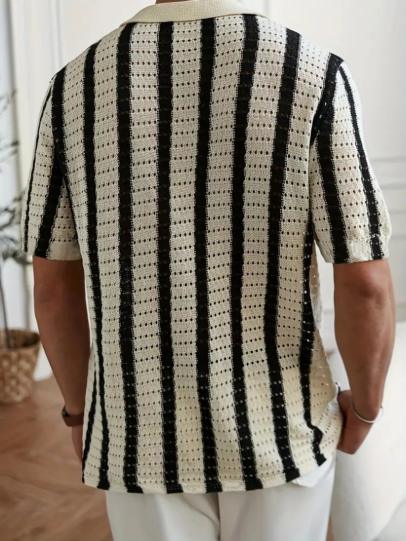 Cordell | Cárdigan De Punto De Manga Corta a Rayas Con Cuello Polo