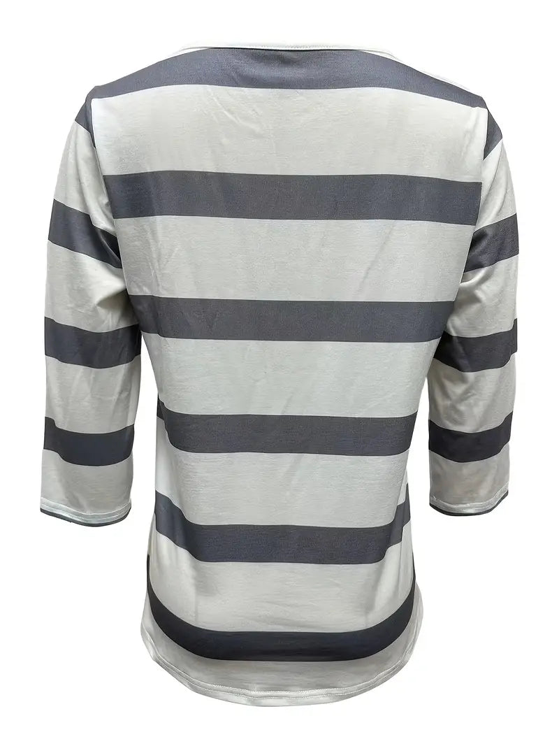 Dakota | Camiseta Henley a Rayas Con Mangas Tres Cuartos