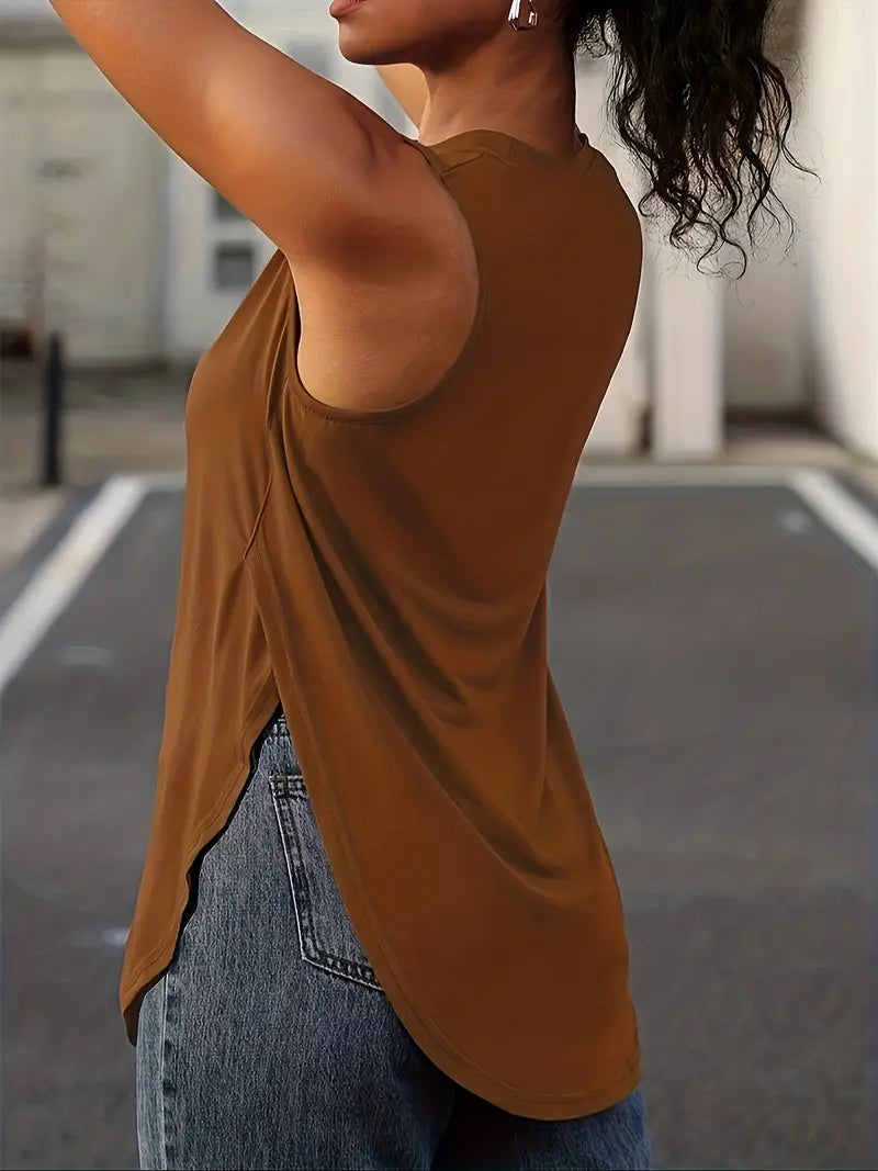Desirae | Camiseta Sin Mangas Con Cuello Redondo Y Aberturas Laterales