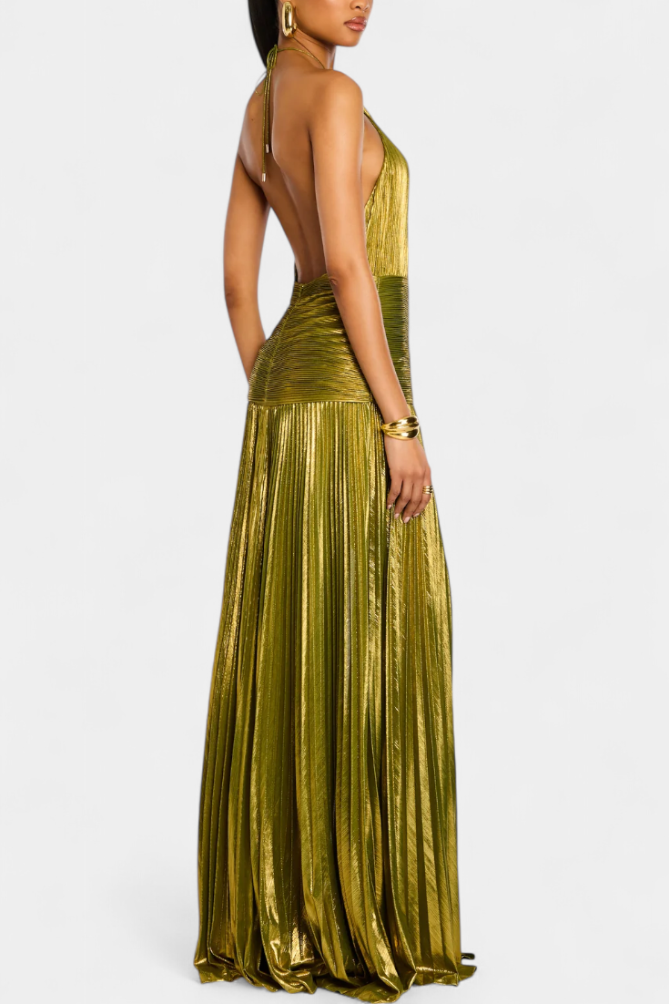 Kinia - Vestido Largo Metálico Con Peridoto
