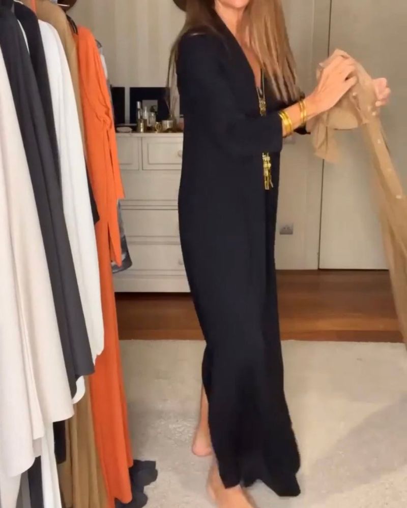 Deynia |  Vestido Maxi Cuello V Manga