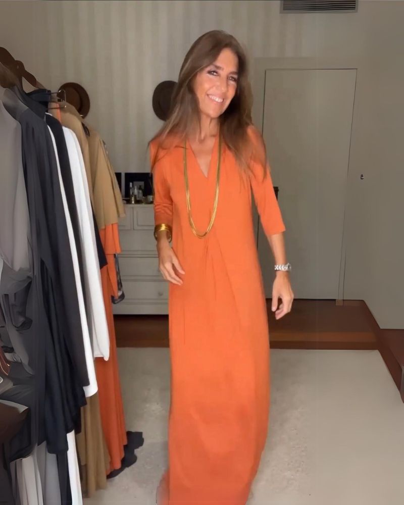 Deynia |  Vestido Maxi Cuello V Manga