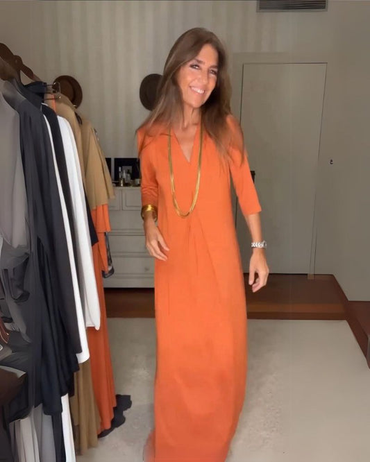 Deynia |  Vestido Maxi Cuello V Manga