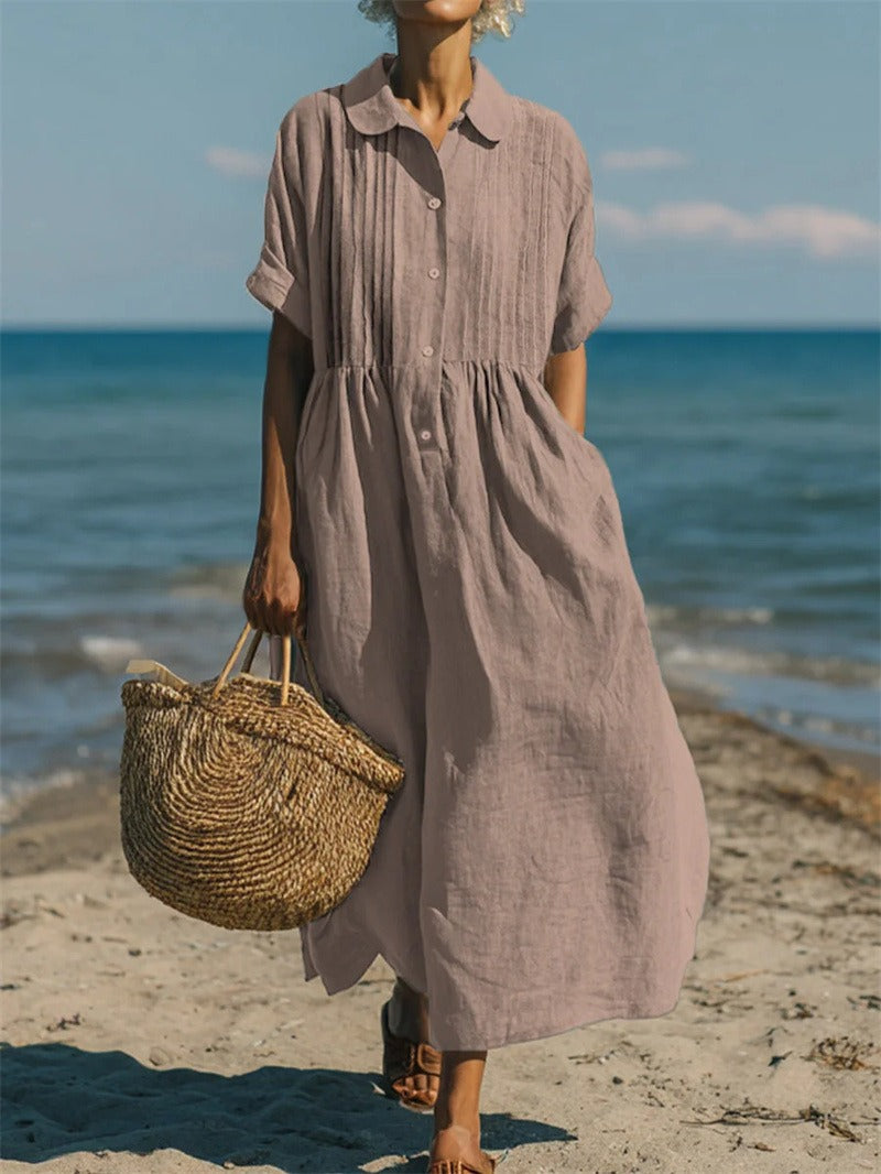 Janny - Vestido Camisero Midi Con Botones en la Parte Delantera