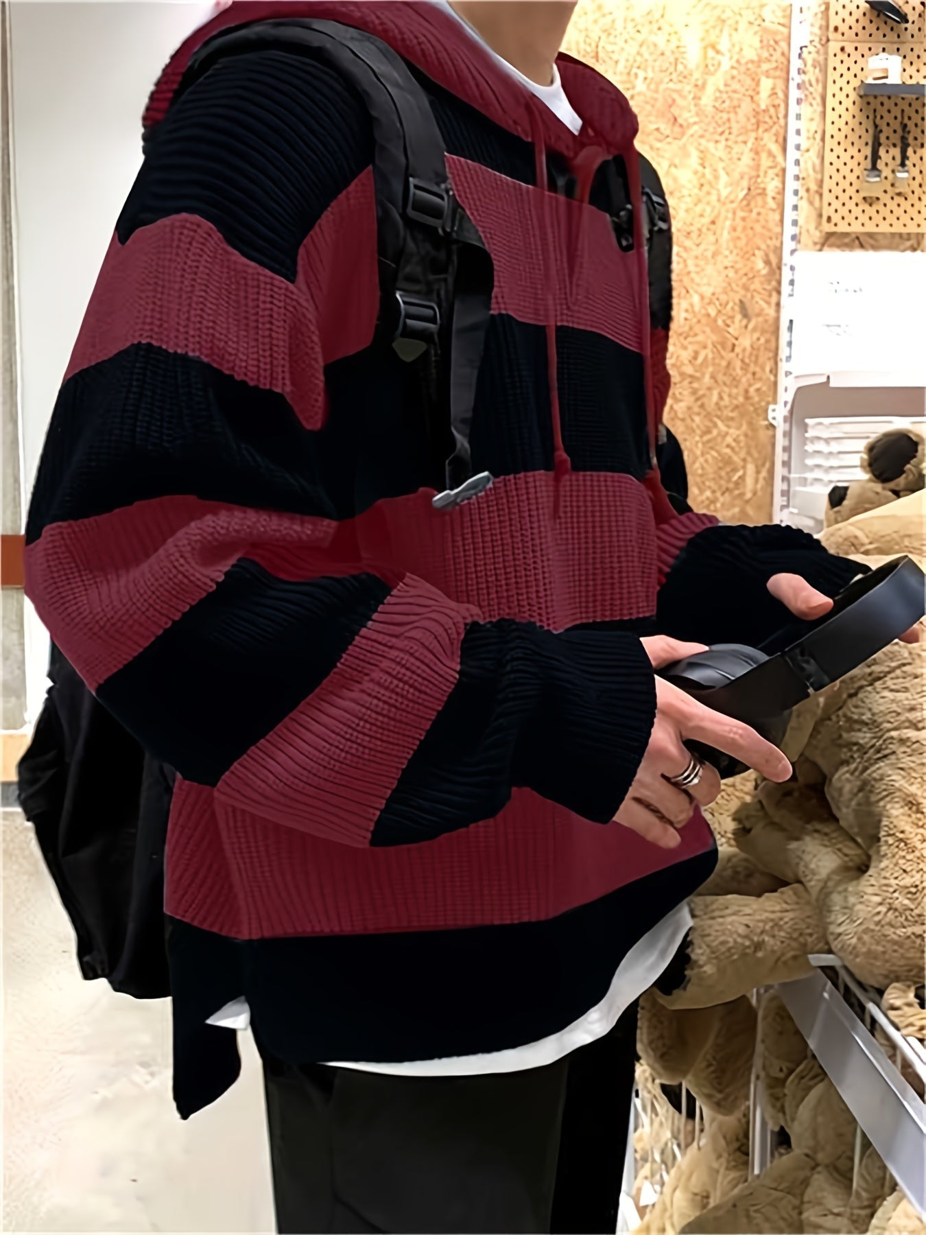 Tenzin | Sudadera Con Capucha Oversize de Punto a Rayas y Manga Larga