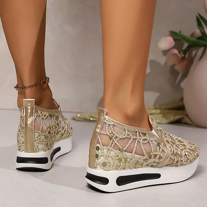 Heleen - Zapatillas Con Cuña de Plataforma y Lentejuelas sin Cordones