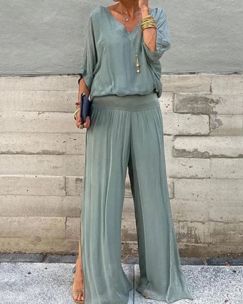 Anfisa | Conjunto De Dos Piezas De Estilo Informal Con Pantalones De Pierna Ancha