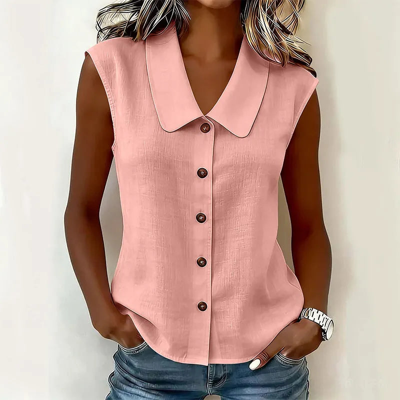 Chisato | Blusa Sin Mangas Con Cuello y Botones
