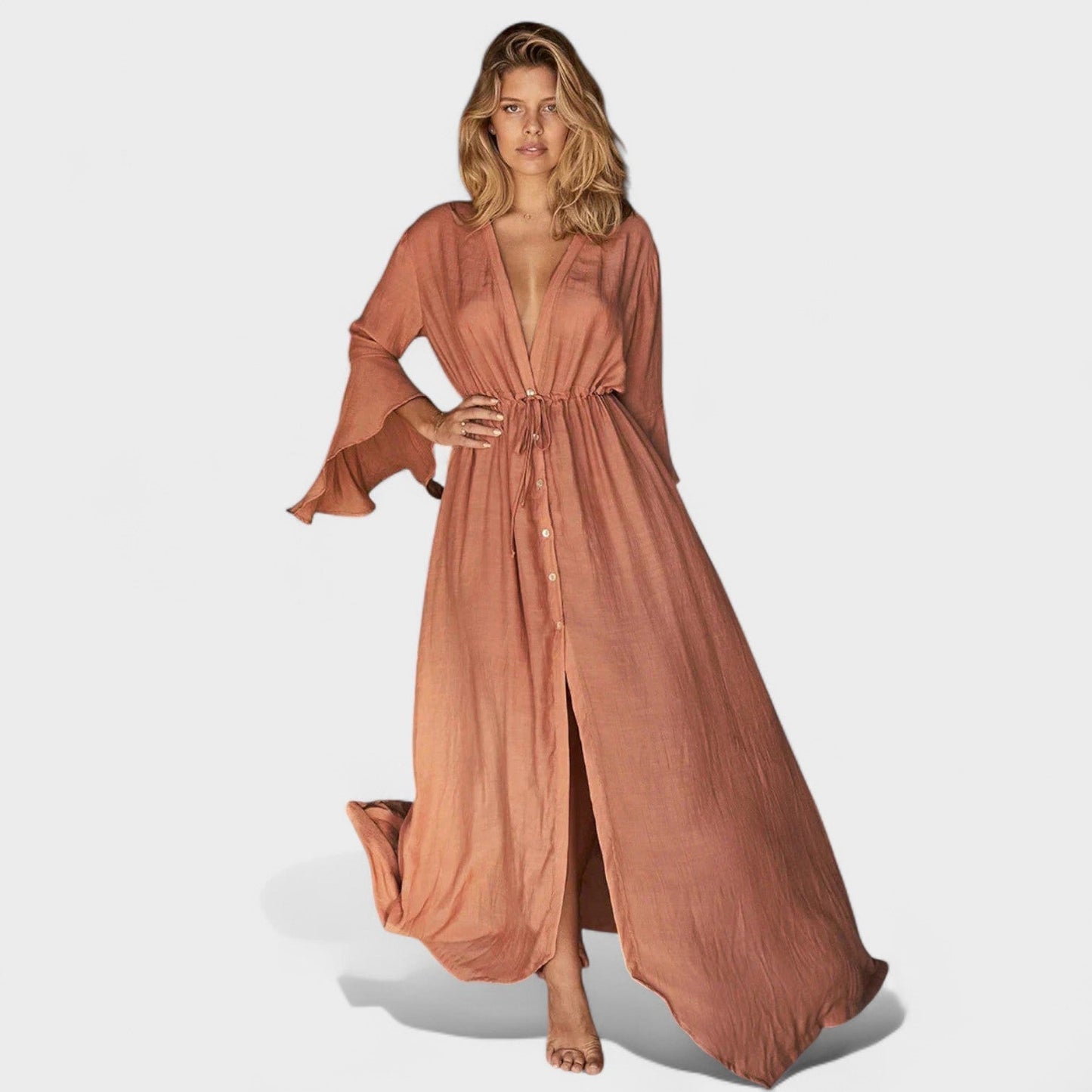Eusebia | Vestido Largo Con Escote en V Profundo Y Cordón Ajustable