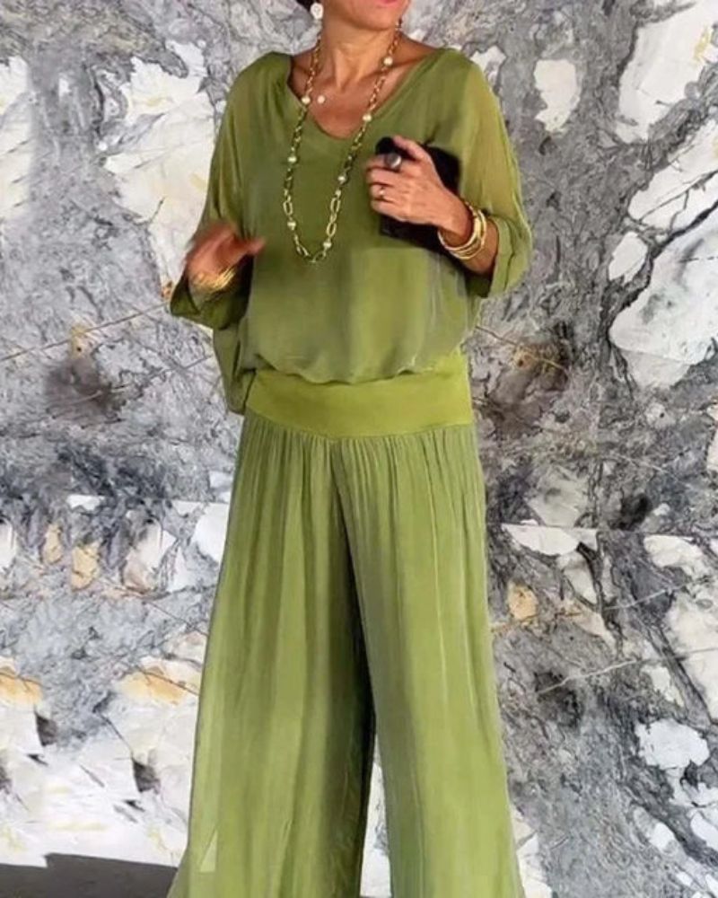 Anfisa | Conjunto De Dos Piezas De Estilo Informal Con Pantalones De Pierna Ancha