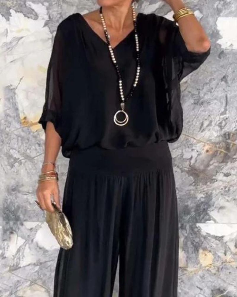 Anfisa | Conjunto De Dos Piezas De Estilo Informal Con Pantalones De Pierna Ancha