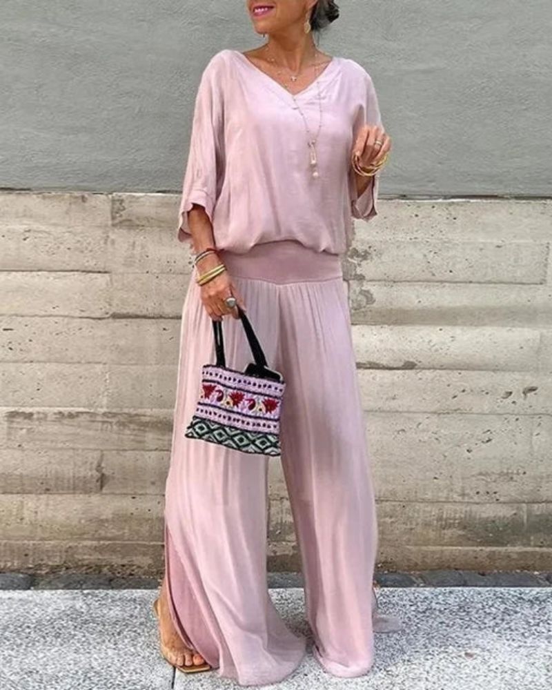 Anfisa | Conjunto De Dos Piezas De Estilo Informal Con Pantalones De Pierna Ancha