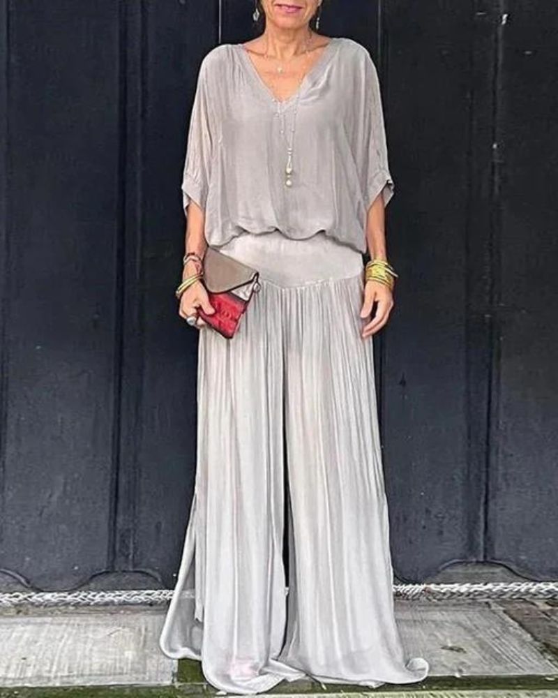 Anfisa | Conjunto De Dos Piezas De Estilo Informal Con Pantalones De Pierna Ancha