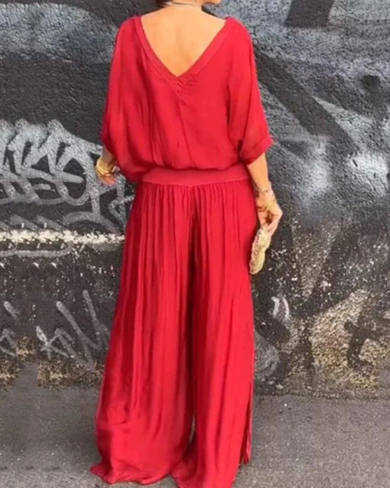Anfisa | Conjunto De Dos Piezas De Estilo Informal Con Pantalones De Pierna Ancha