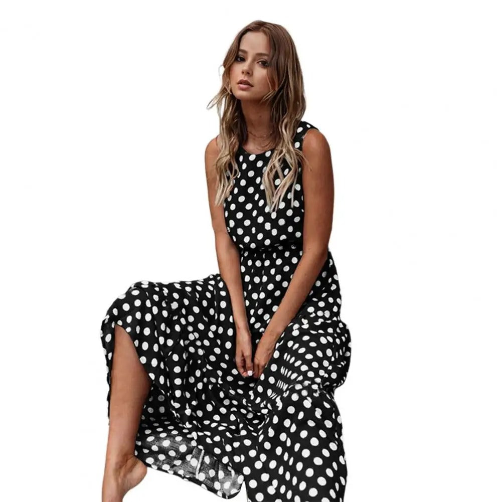 Laressa | Vestido Midi Sin Mangas de Lunares