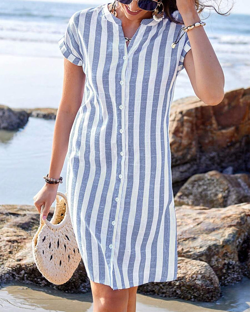 Berlisa | Vestido Camisero De Manga Corta a Rayas