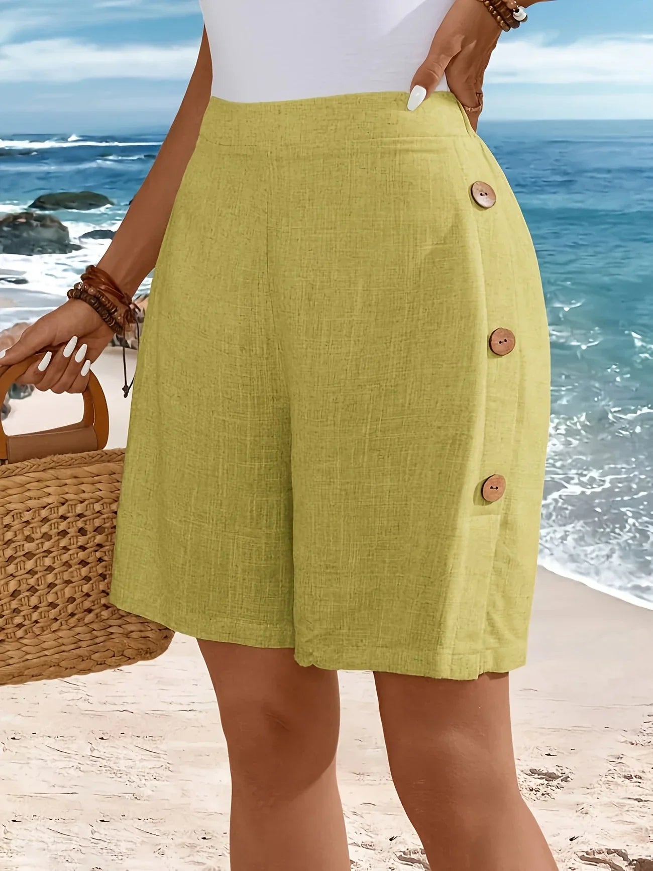 Fenella | Pantalones Cortos Hasta La Rodilla De Cintura Alta Con Detalle De Botones