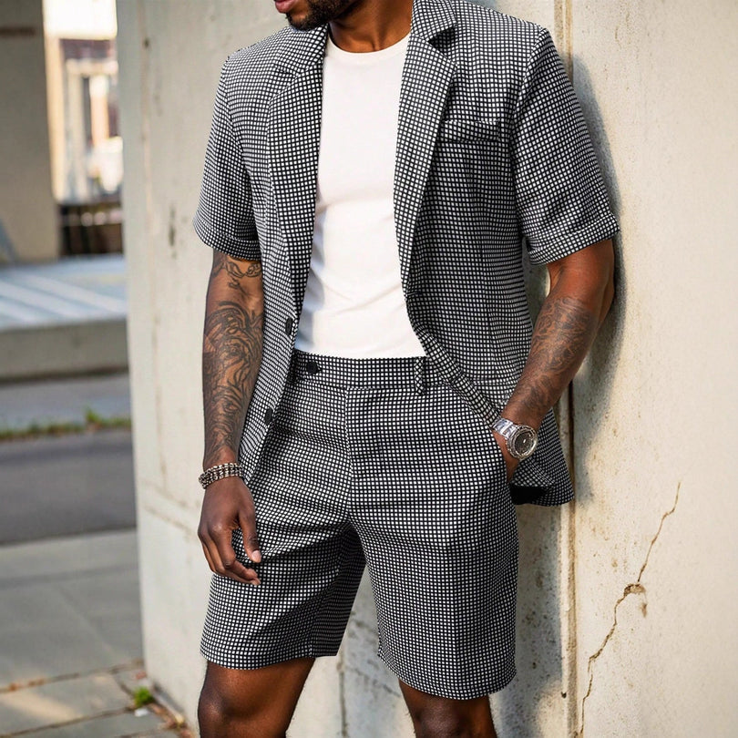 Jairald | Conjunto De Blazer Y Pantalones Cortos a Cuadros De Manga Corta
