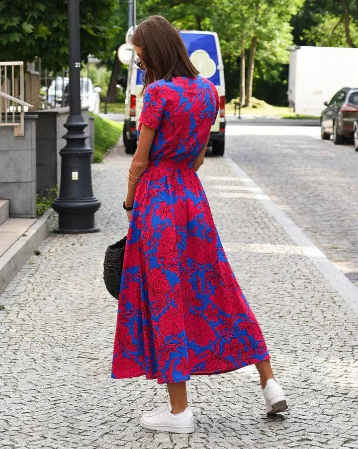 Theresita | Vestido midi de Manga Corta con Estampado Floral